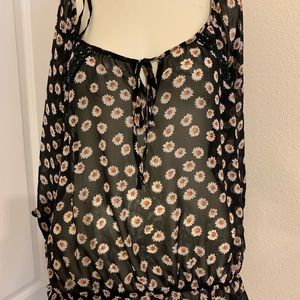 Sheer Long Sleeve Sunflower Blouse